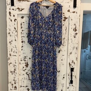 J Crew Floral Blue and Yellow Women's silky Dress